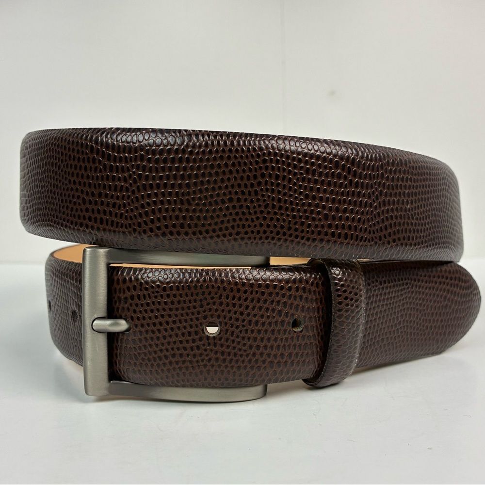 Bosca accessories men’s brown leather snakeskin look silver buckle size 38